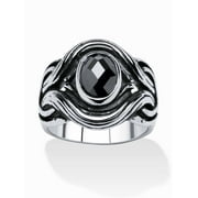 PalmBeach Jewelry Men's 1.86 TCW Black Oval-Cut Cubic Zirconia Evil Eye Ring in Antiqued Stainless Steel Sizes 9-16